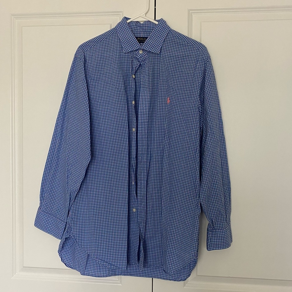Blue/Pink Men’s Polo Button-down Neck Size 16 1/2